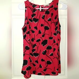 LOFT Vibrant Pink and Black Floral Tank Top